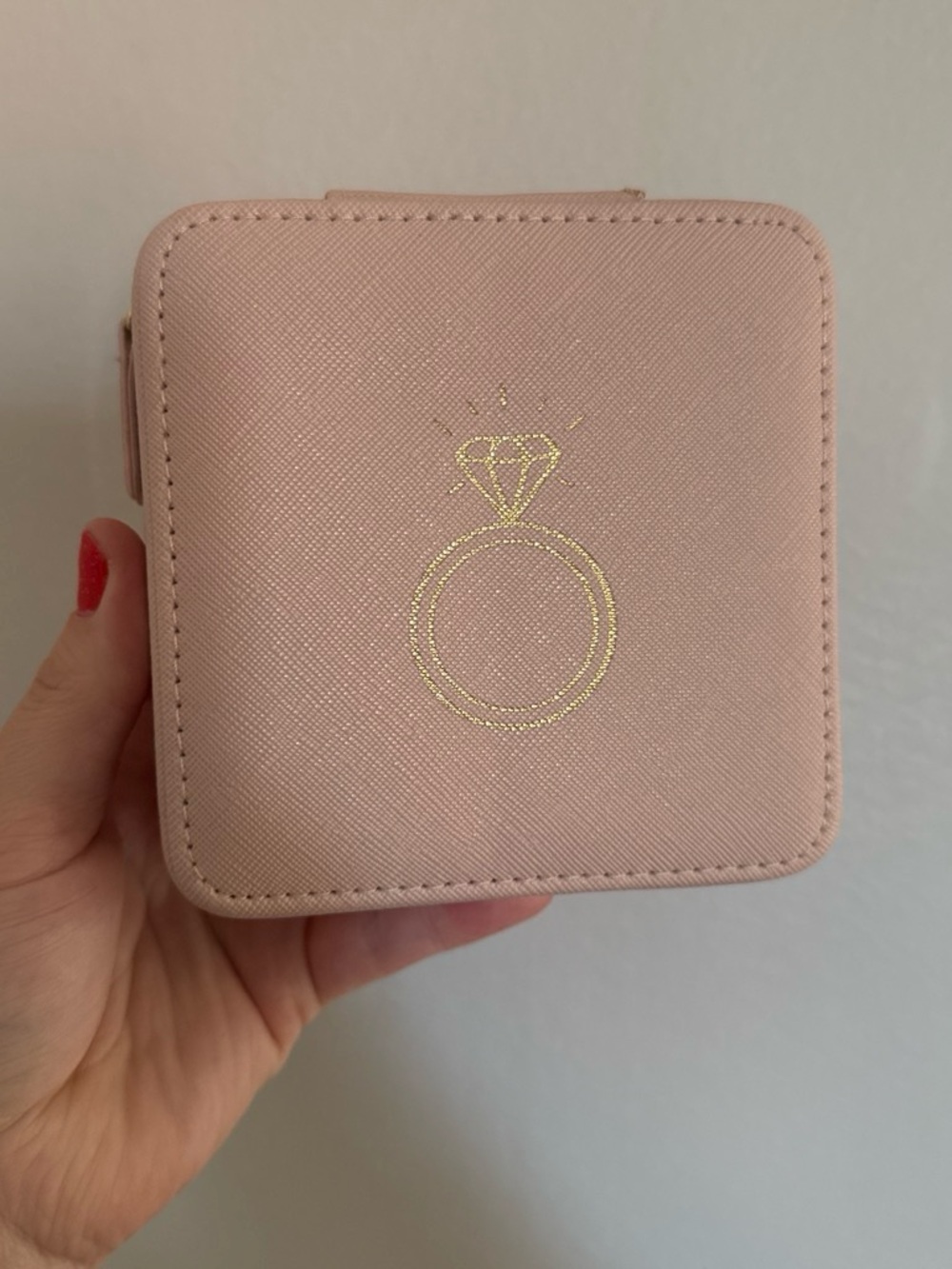 Blush Pink Travel Jewelry Case with Gold Ring Accent